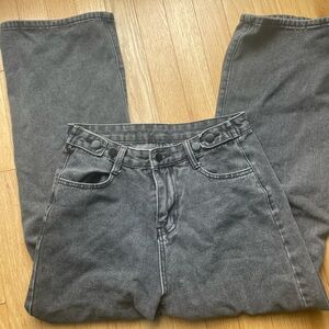 Grunge High Waisted Dark Gray Wide Leg Jeans